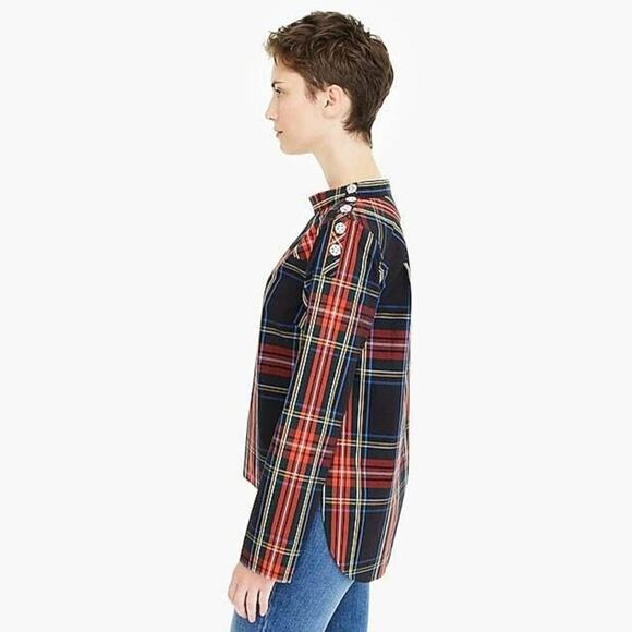 J.Crew Women's Multicolor Plaid Jeweled Funnel-Neck Top Size 6 holiday - Picture 4 of 12